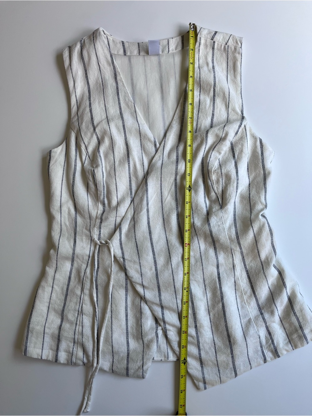 Linen Striped Sleeveless Wrap Top - Off-White with Black Stripes - Picture 6 of 8